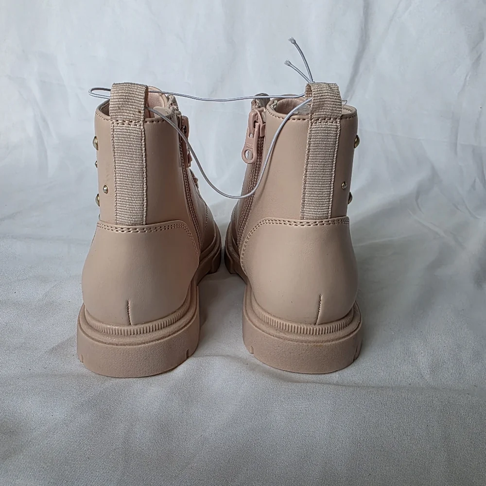 Cat & Jack Boots Blush Pink Amaya Lace Up Zipper Combat Boots With Pearls Baby